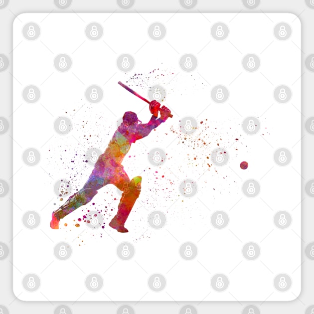 Cricket player batsman silhouette in watercolor Magnet by PaulrommerArt